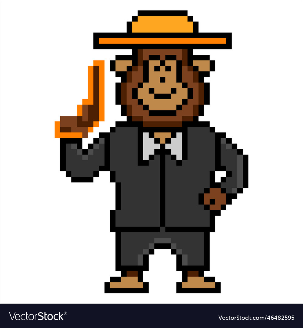 Cute cartoon monkey detective pixel art Royalty Free Vector