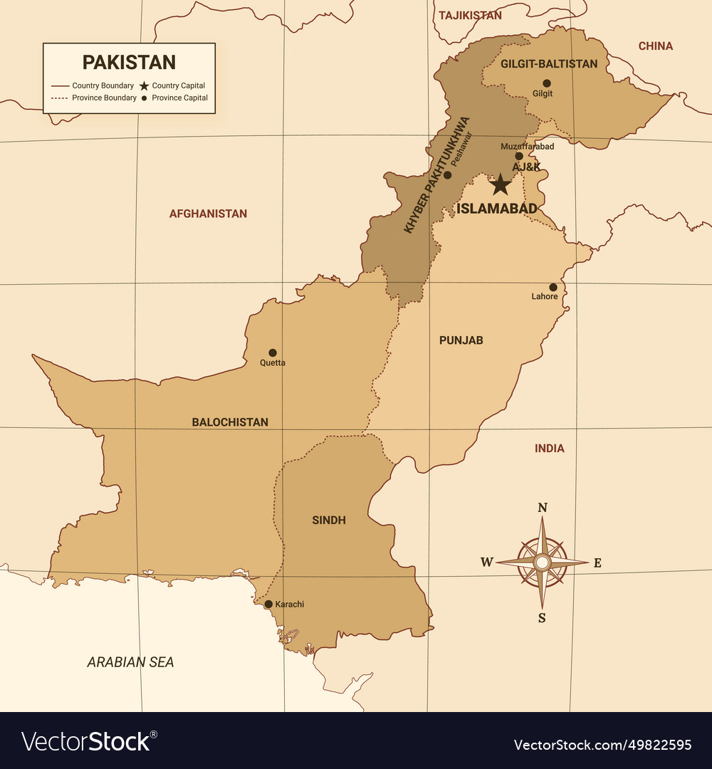 Pakistan country map with surrounding border vector image