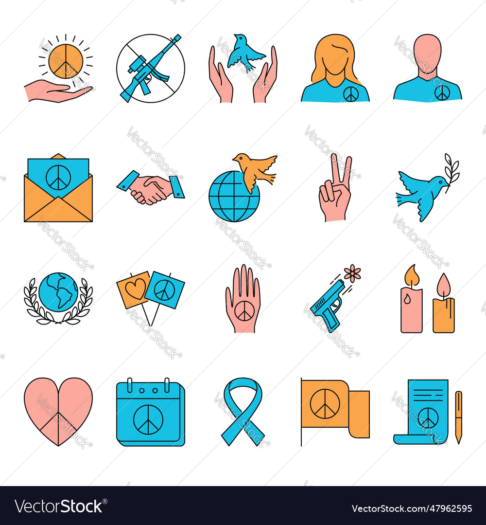 Peace icon set in line style Royalty Free Vector Image