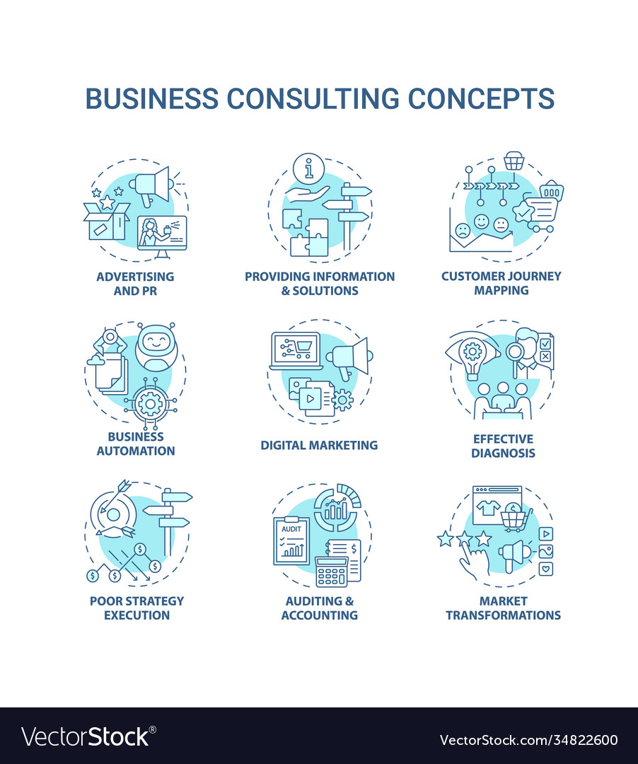 Business consulting concept icons set Royalty Free Vector