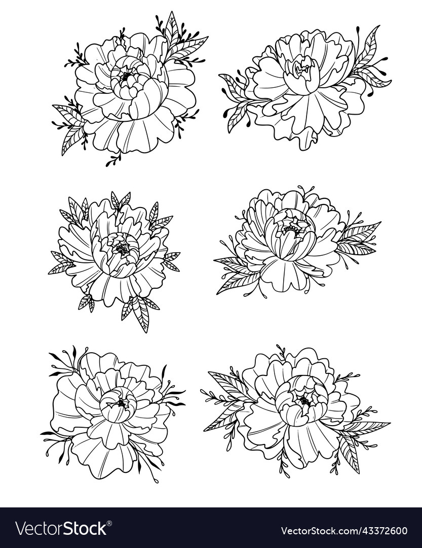 Collection graphic chinese peony for tattoo