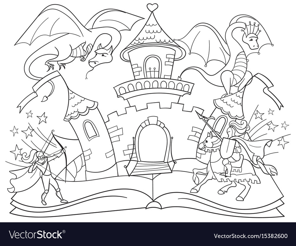 Download Coloring Fairy Open Book Tale Concept Kids Vector Image