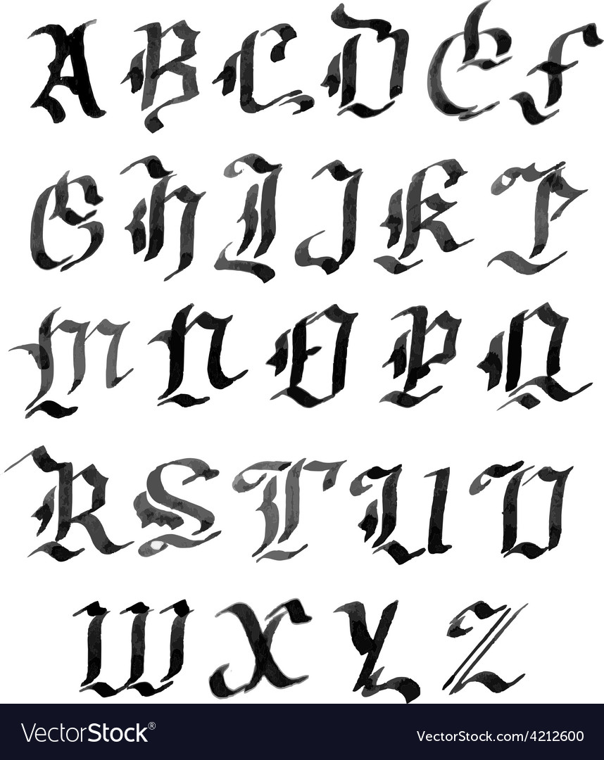 Hand drawn letters gothic style alphabet ink Vector Image