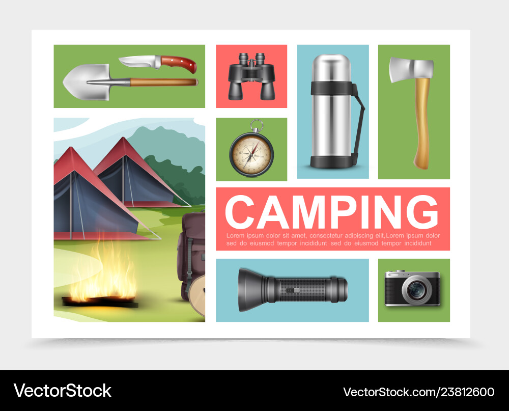 Realistic camping elements composition Royalty Free Vector