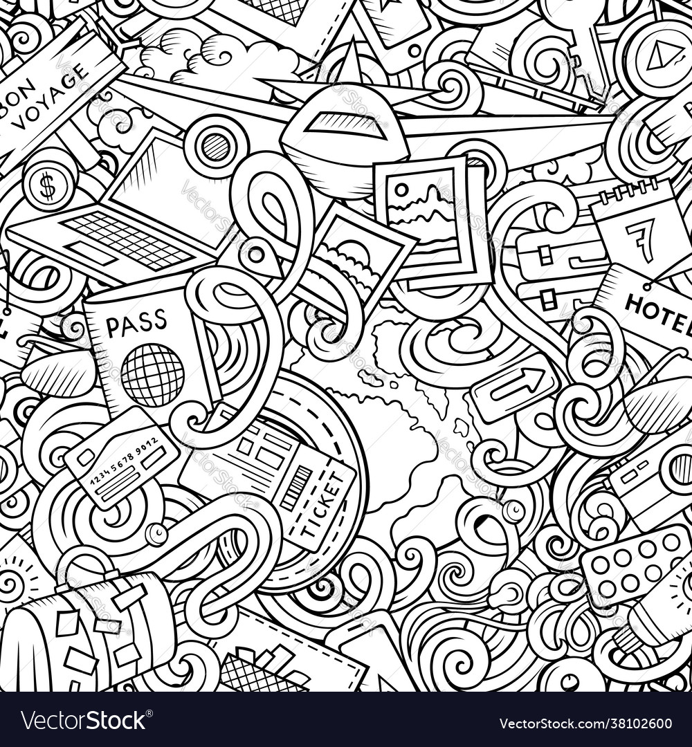 Traveling hand drawn doodles seamless pattern Vector Image