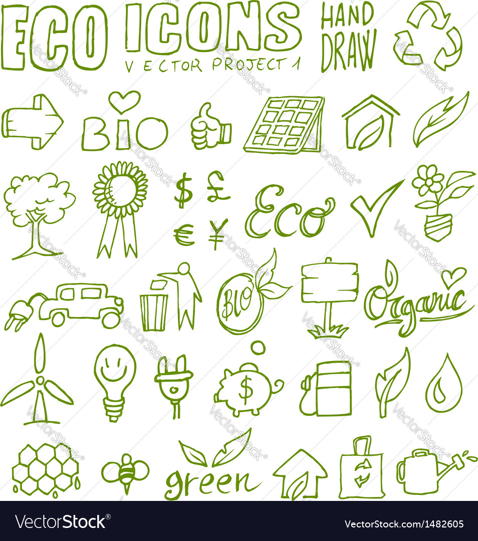 Eco icons hand draw 1 Royalty Free Vector Image