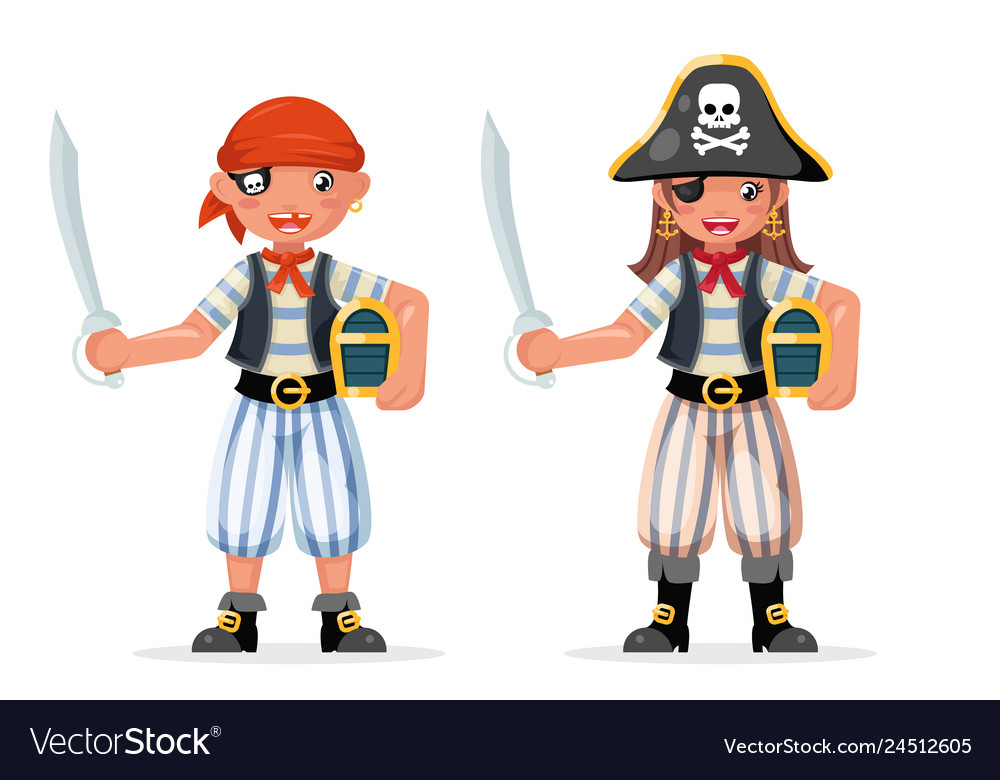 Kids boy girl pirate adventure party sailor Vector Image