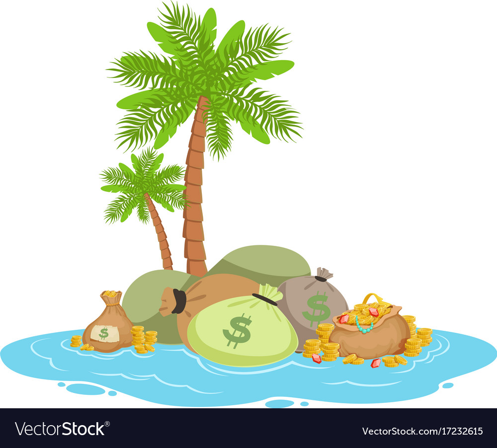Big pile money lying on a tropical island Vector Image