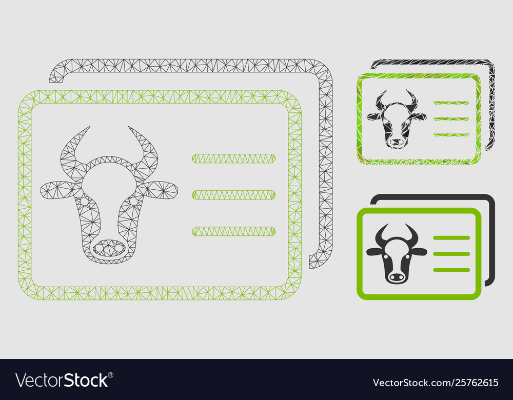 Cow account cards mesh wire frame model