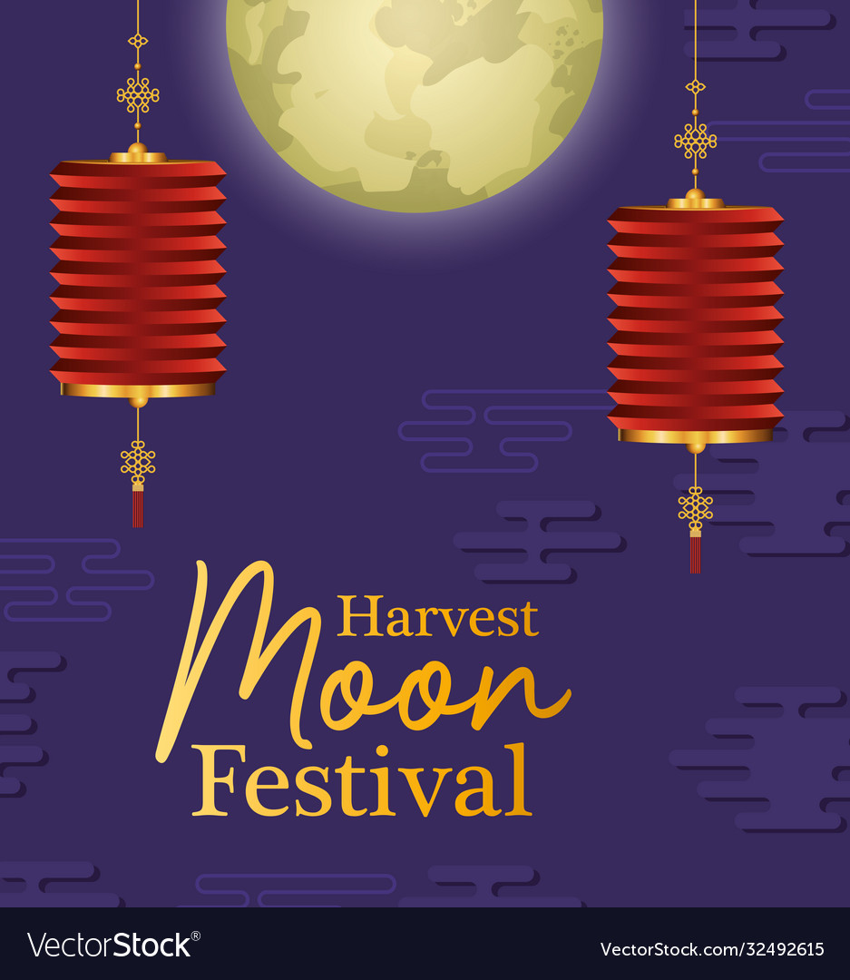 Mid Autumn Harvest Moon Festival With Red Lanterns