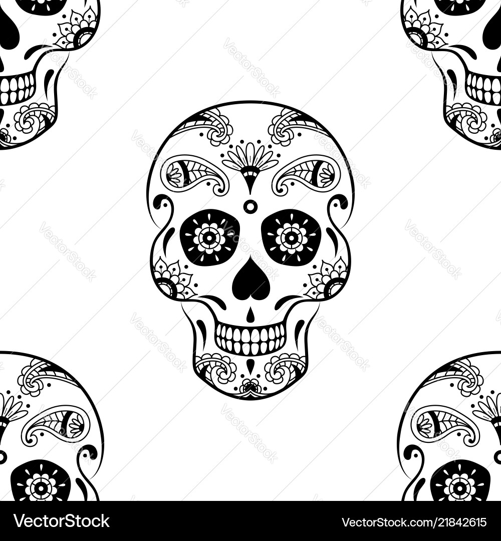Seamless pattern of black sugar skull with doodle Vector Image