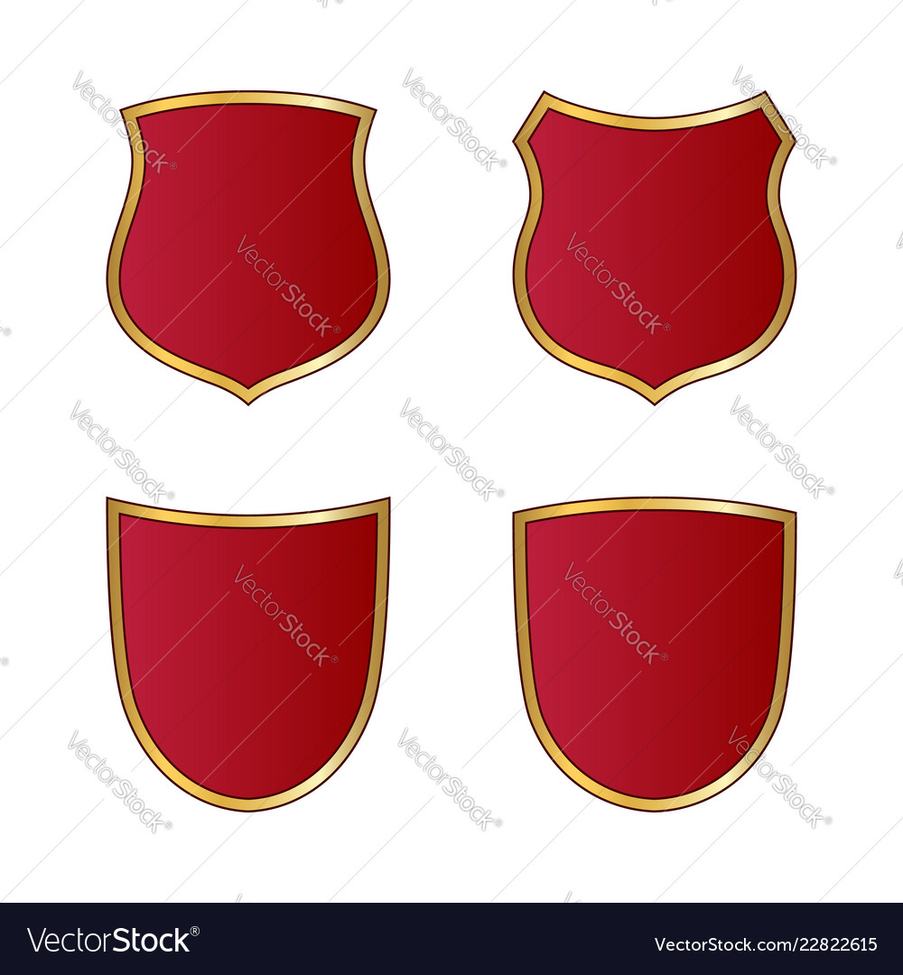 Shield gold red icons set shape emblem Royalty Free Vector