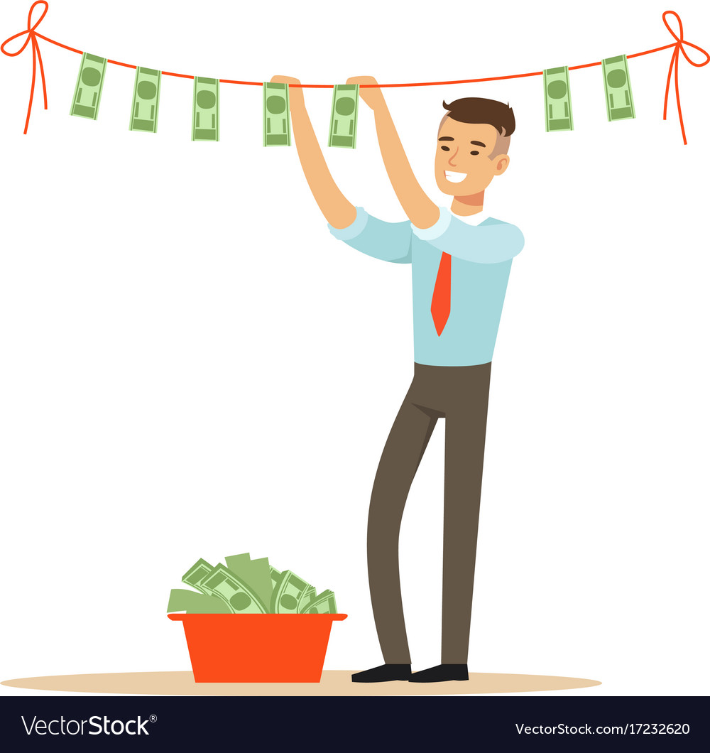 Businessman drying banknotes on clothesline Vector Image