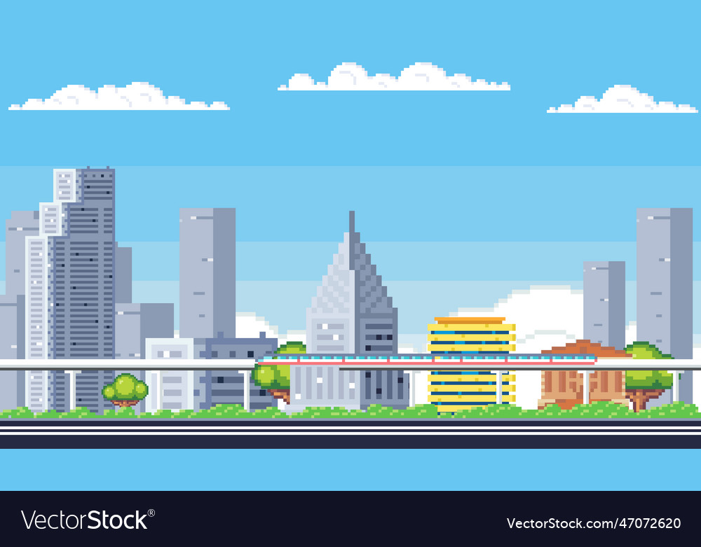 City buildings downtown pixelated cityscape Vector Image