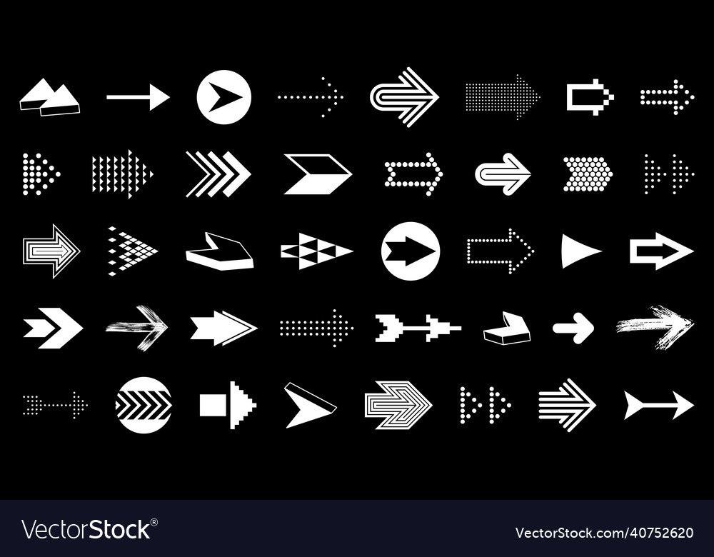 Diverse arrow cursors set different shapes styles Vector Image