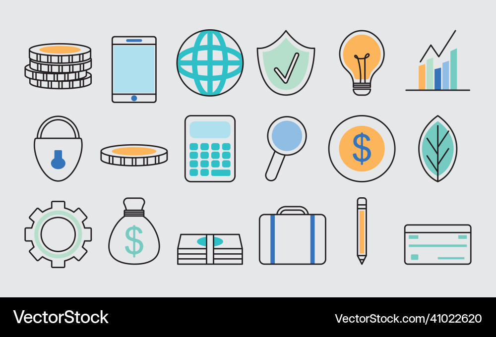Financial and business set Royalty Free Vector Image
