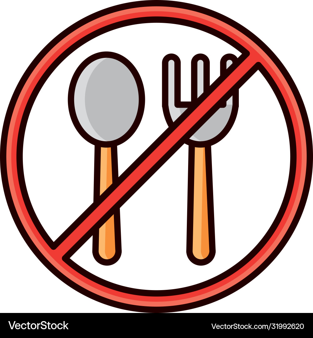 Fork and spoon with forbidden sign line and fill Vector Image