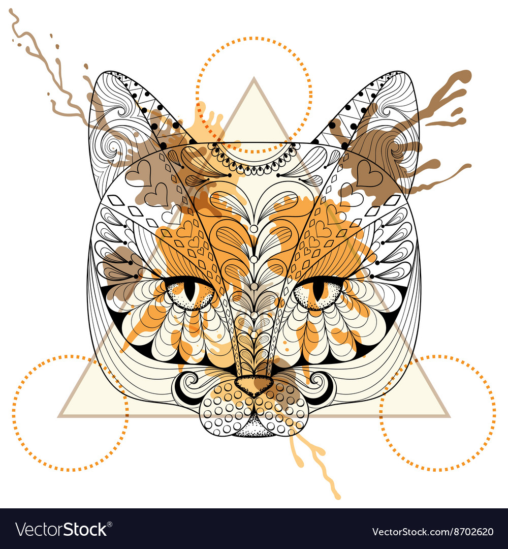 Hand drawn cat head for adult coloring page Vector Image