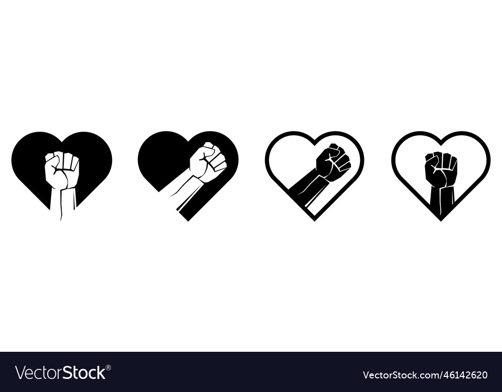 Heart shape and raised fist clenched fist symbol Vector Image