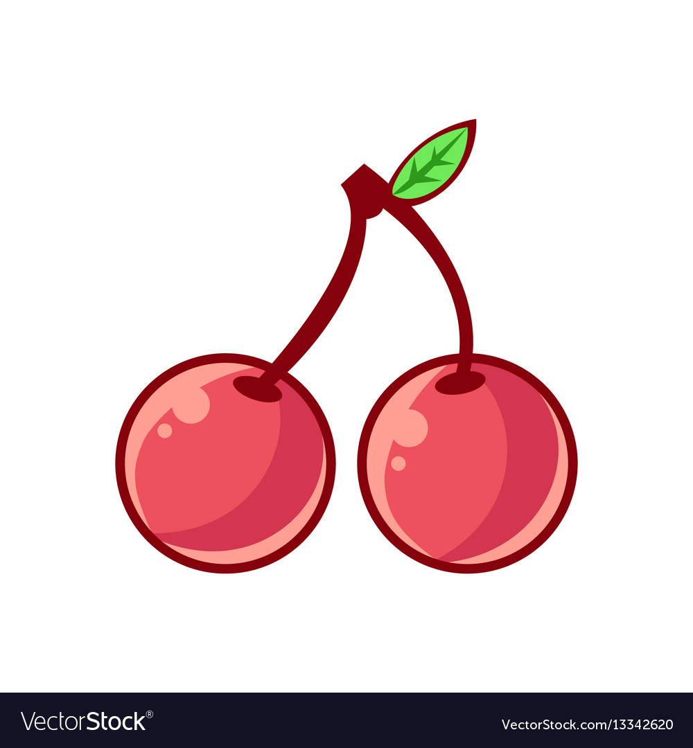 Two cherries with leaf food item outlined