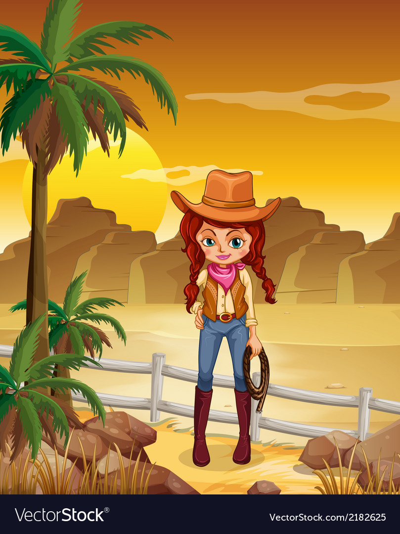 A cowgirl at the dessert Royalty Free Vector Image