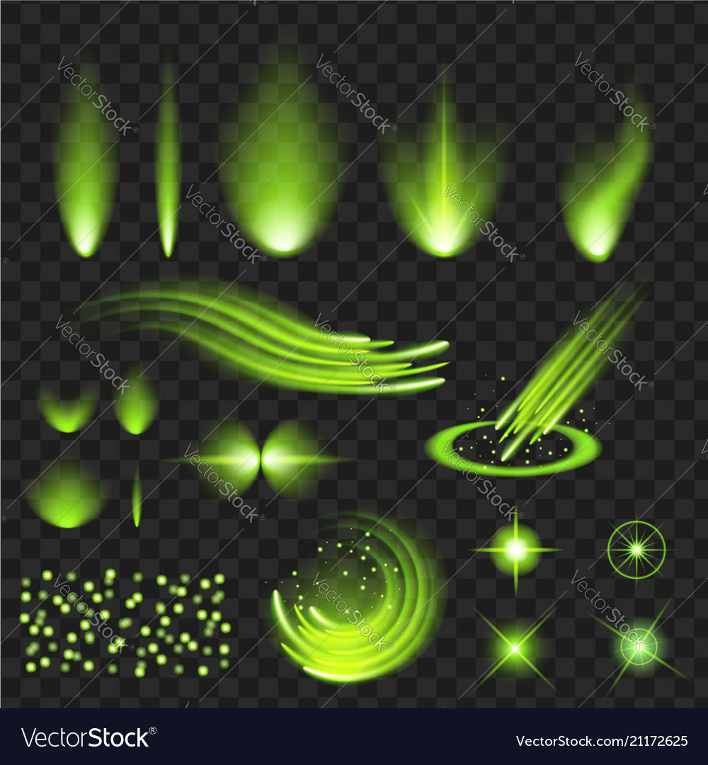 Green shine stars with glitters sparkles icons