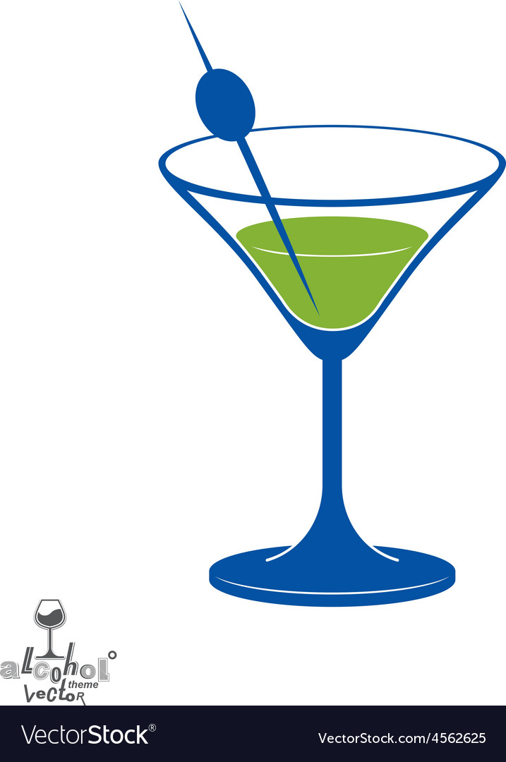 Martini glass with olive berry alcohol and Vector Image