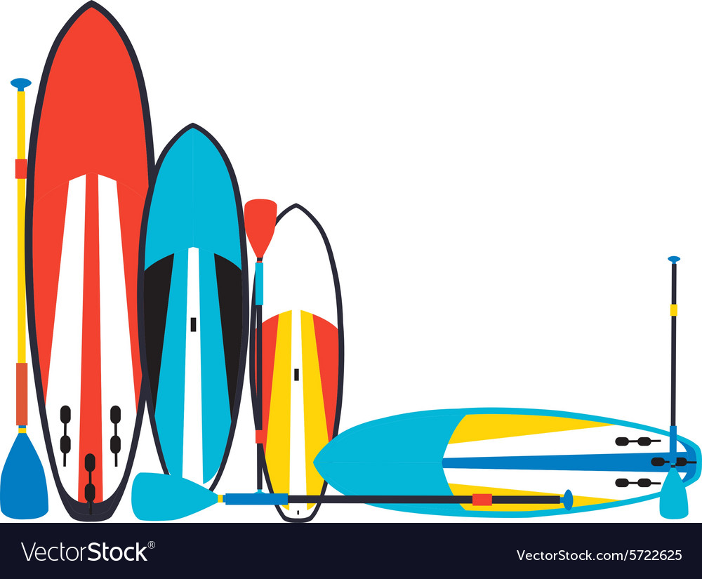 Stand up paddle boards and paddles set i Vector Image