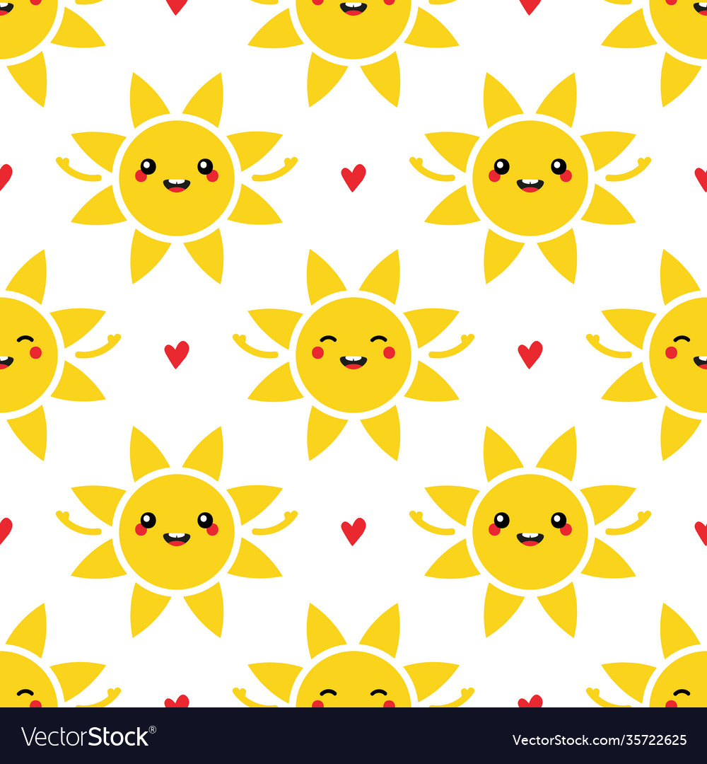 Sun characters and hearts seamless pattern