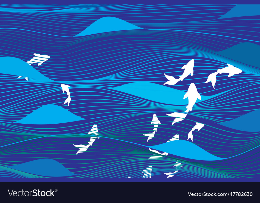 Abstract of white fish with blue line wave Vector Image