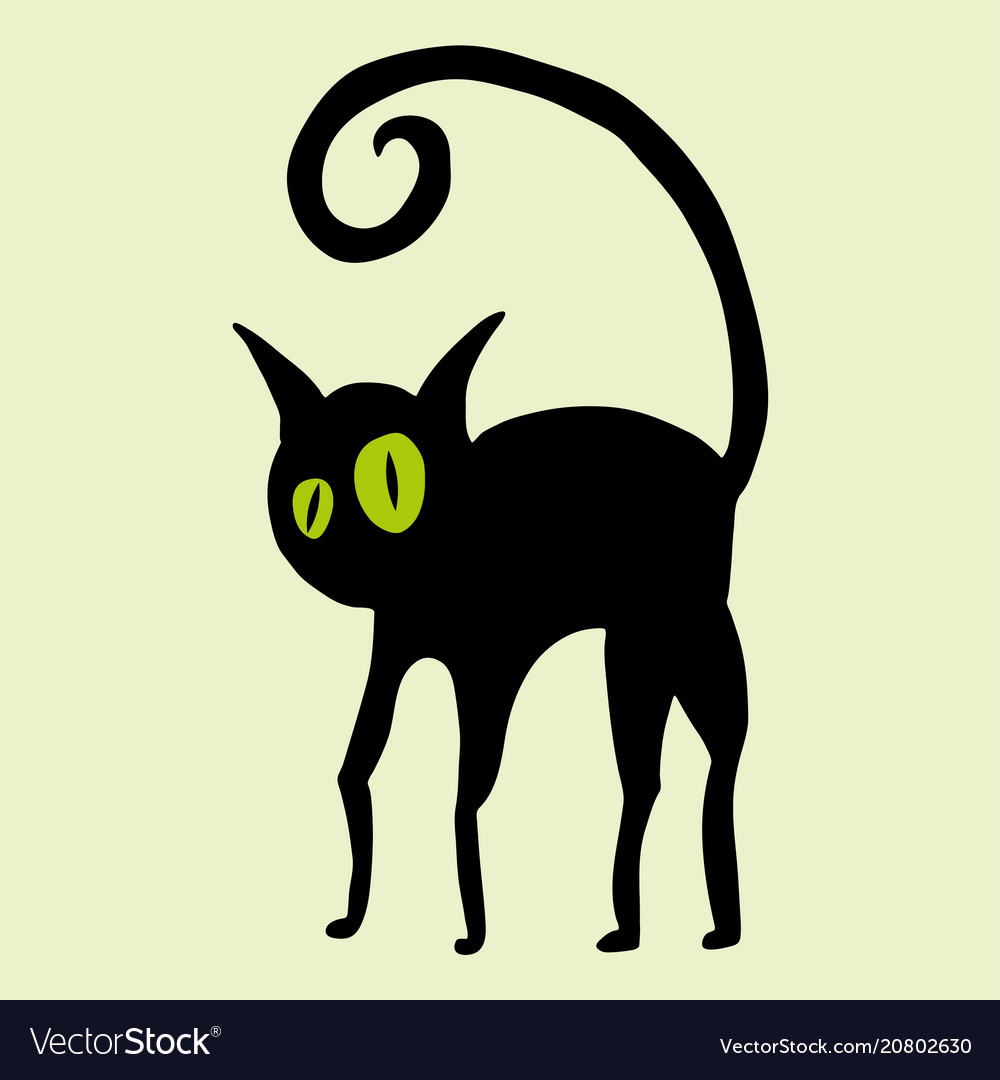 Black cat with green eyes Royalty Free Vector Image