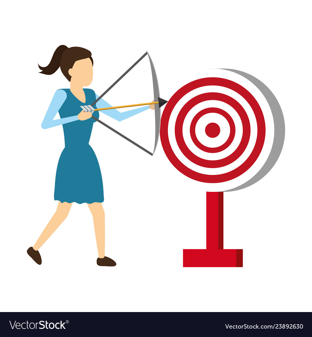 Business woman with bow arrow and target Vector Image