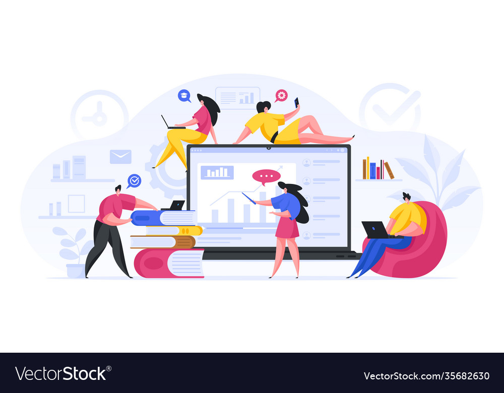 Group men and women studying online Royalty Free Vector