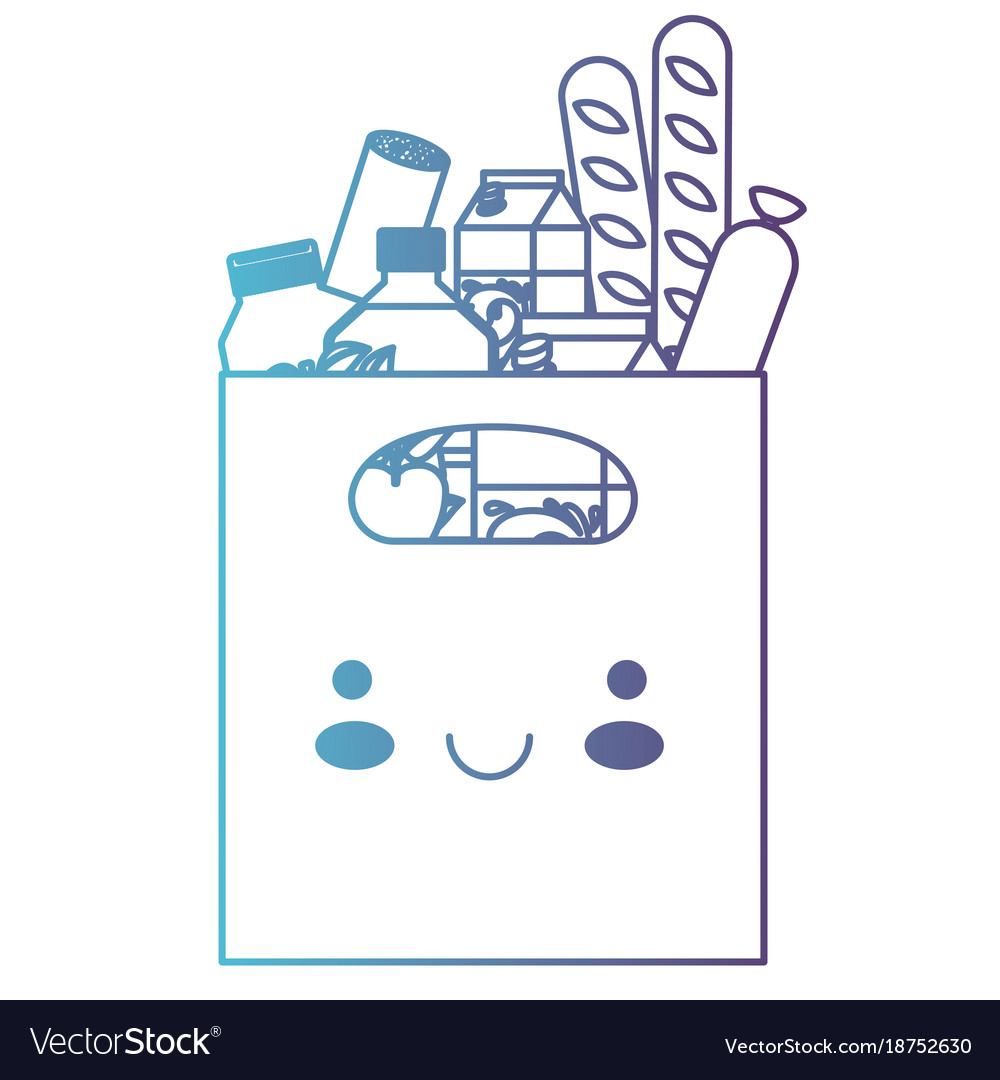 Kawaii rectangular paper bag with handle and foods