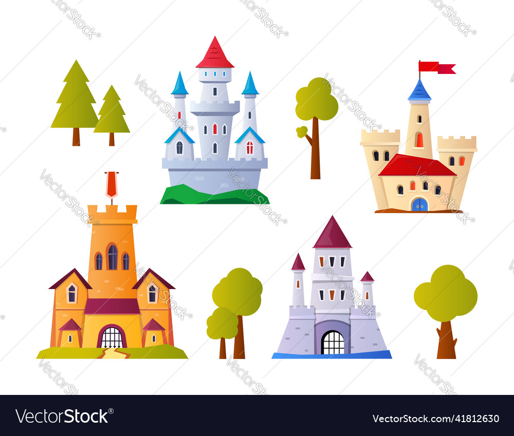 Magic castle - modern flat design style object set vector image Magic castle - modern flat design style object set