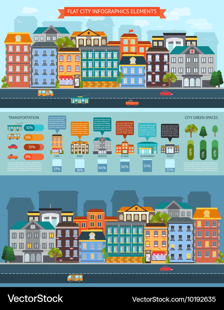 Flat city elements infographics Royalty Free Vector Image