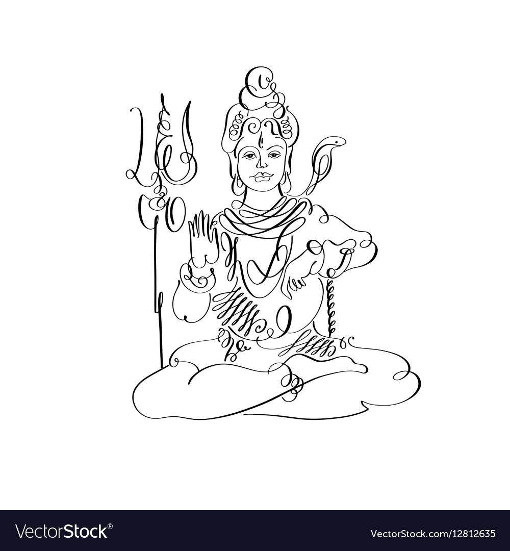 Lord Shiva Black And White Calligraphic Drawing To