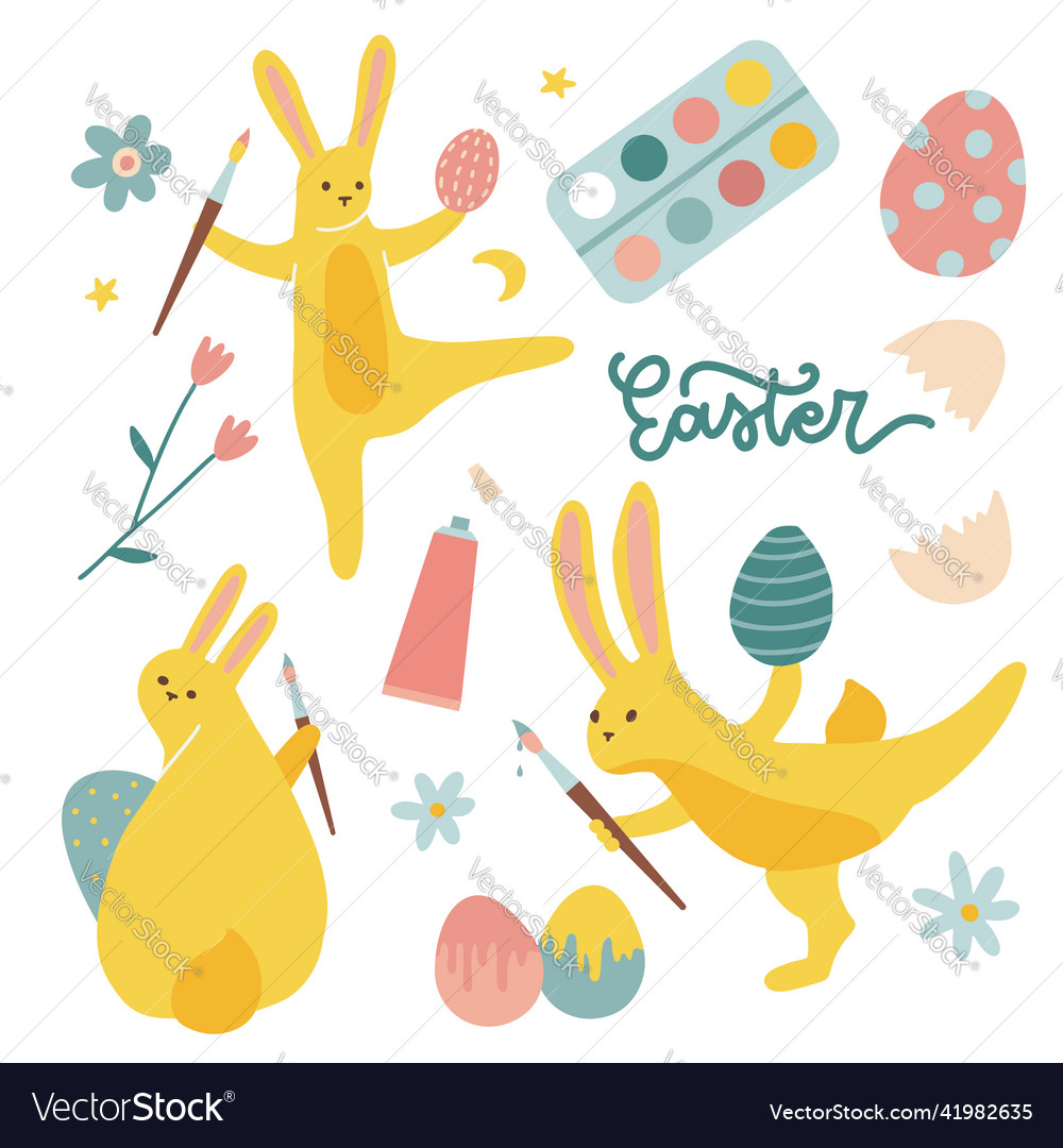 Set of easter eggs painting design elements vector image Set of easter eggs painting design elements