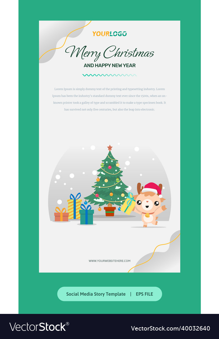 Flat story template with reindeer christmas tree