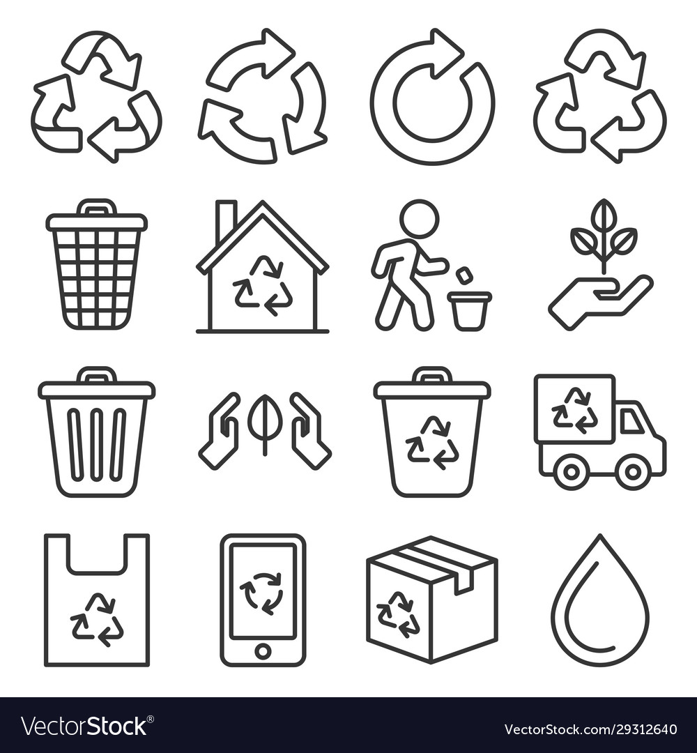 Garbage and recycling related icons set on white Vector Image