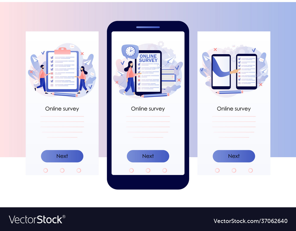 Online survey concept tiny people filling