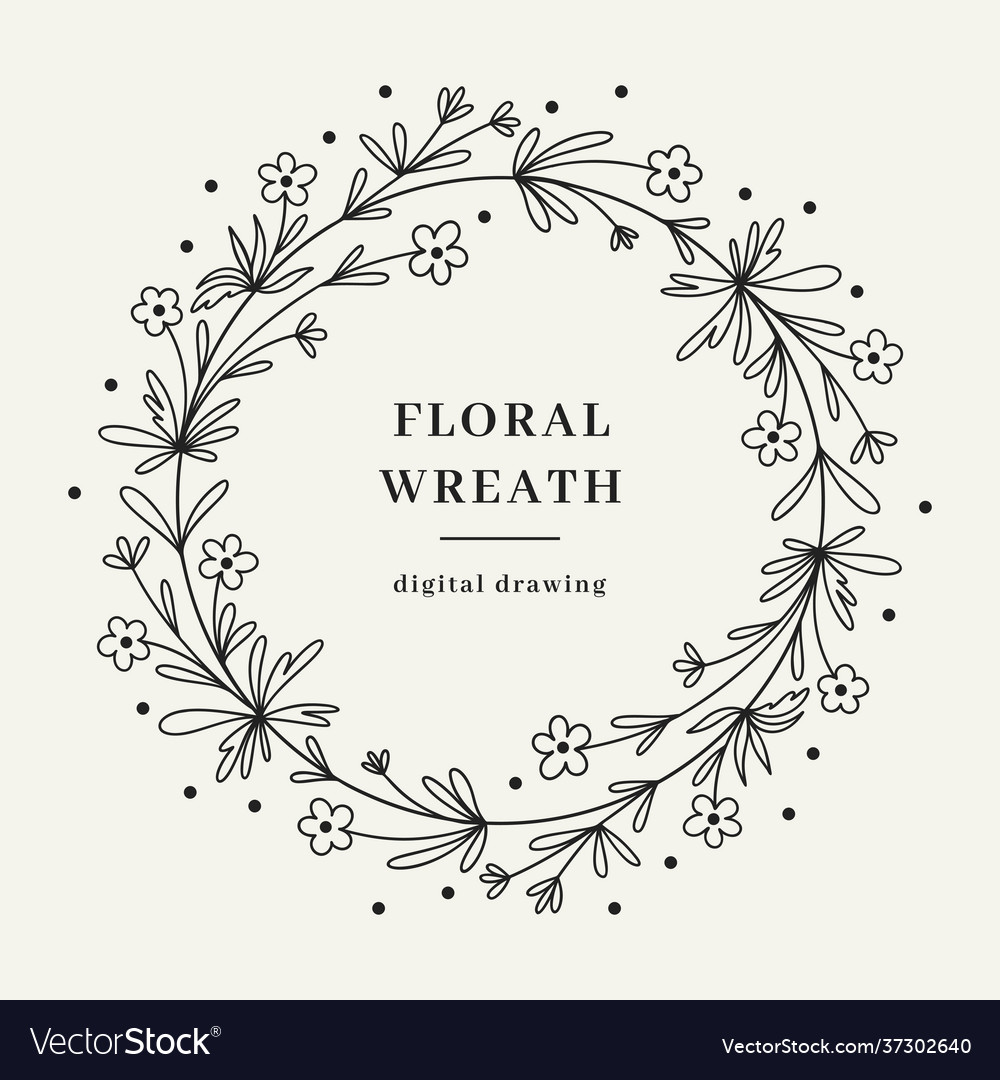 Wildflower floral wreath hand-drawn Royalty Free Vector