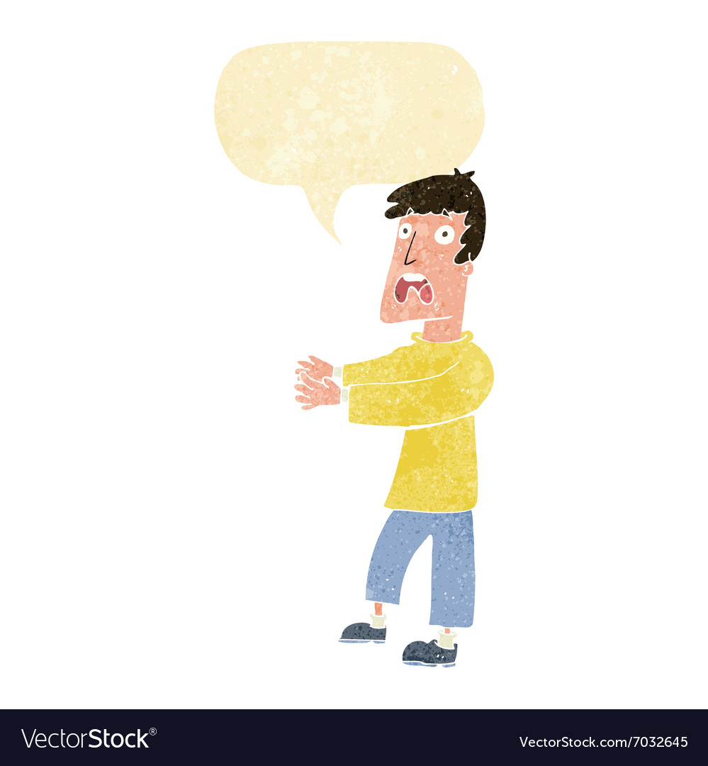 Cartoon terrified man with speech bubble