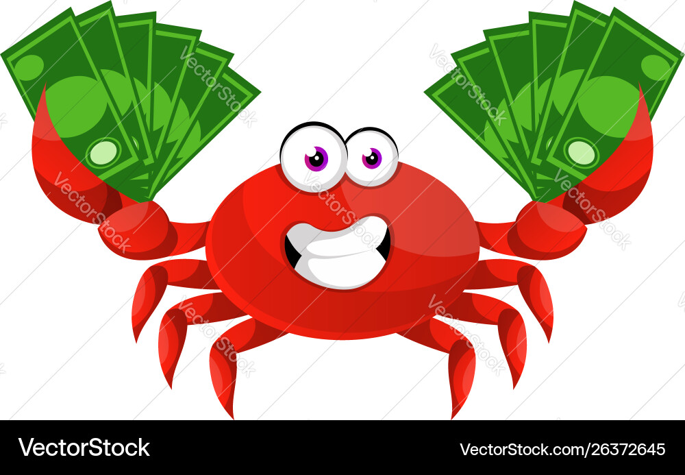 Crab with money on white background Royalty Free Vector