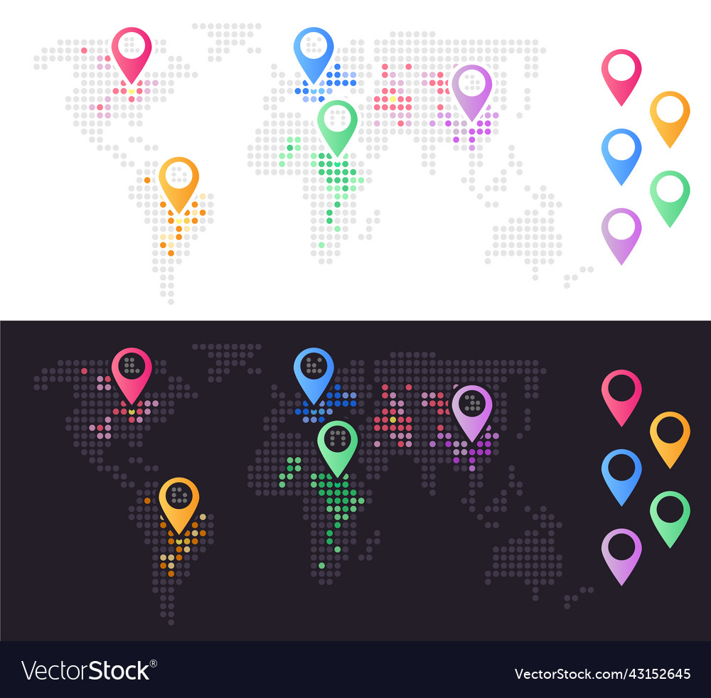 World map with location pins light and dark theme Vector Image