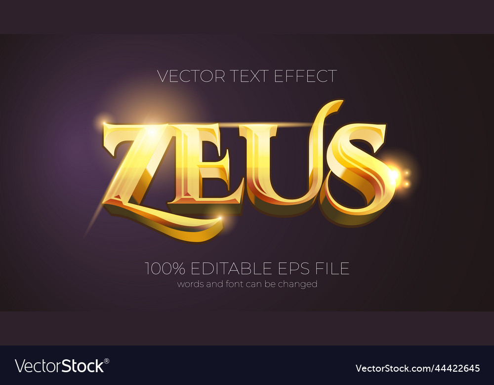 Zeus text effect style eps editable text effect Vector Image