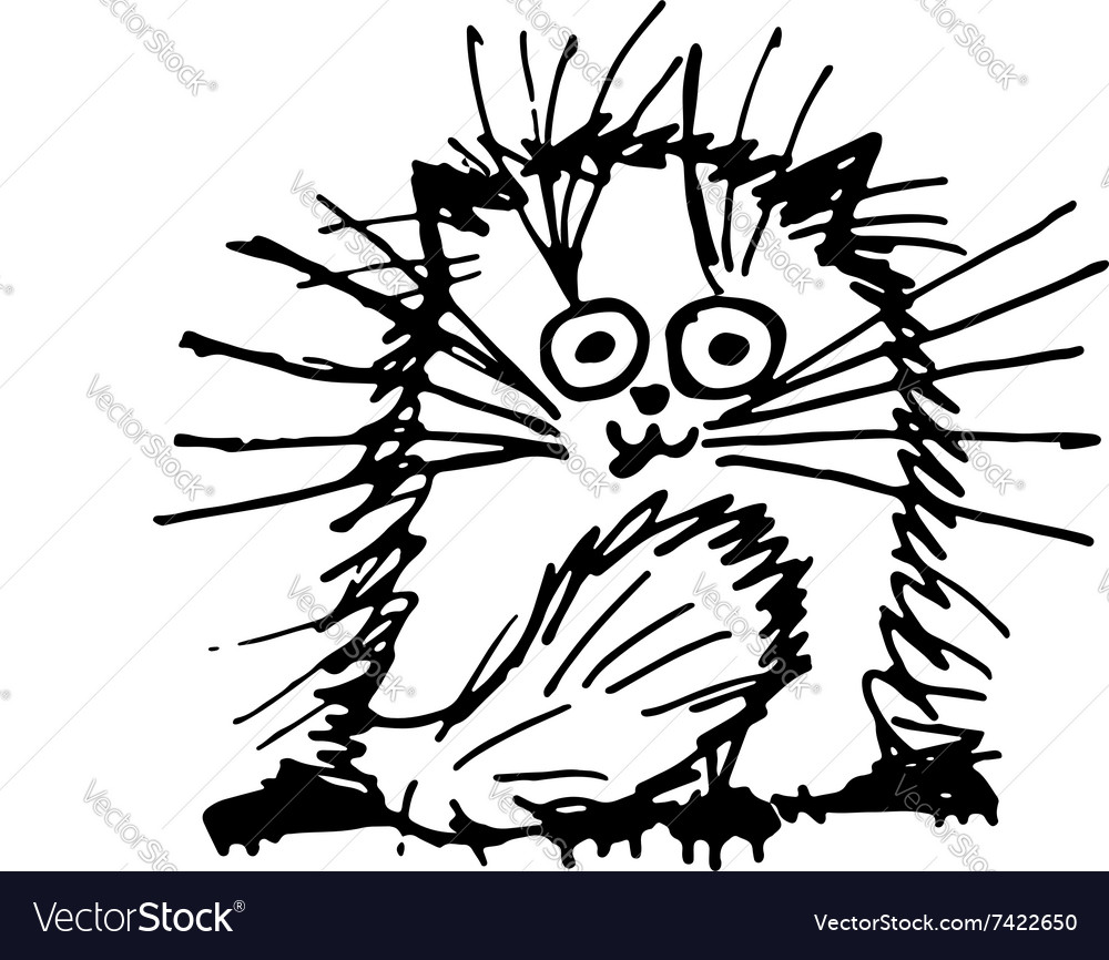 Funny fluffy cat sketch for your design