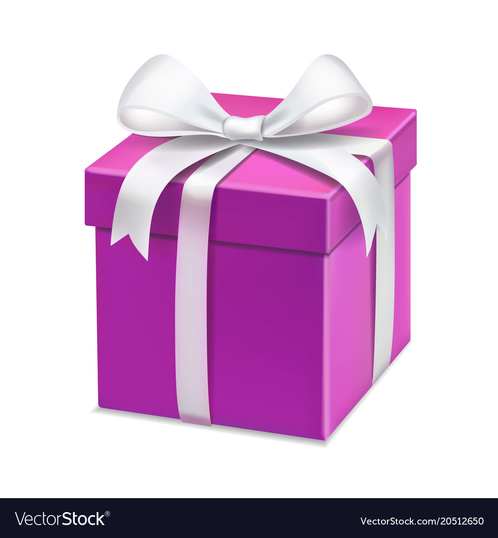 White Square Gift Box With Pink Bow And Ribbon Vector Image