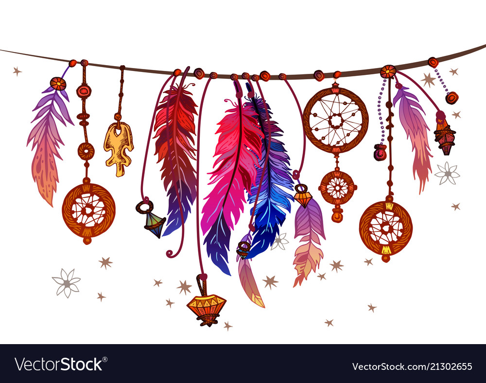Background border with feathers and crystals Vector Image