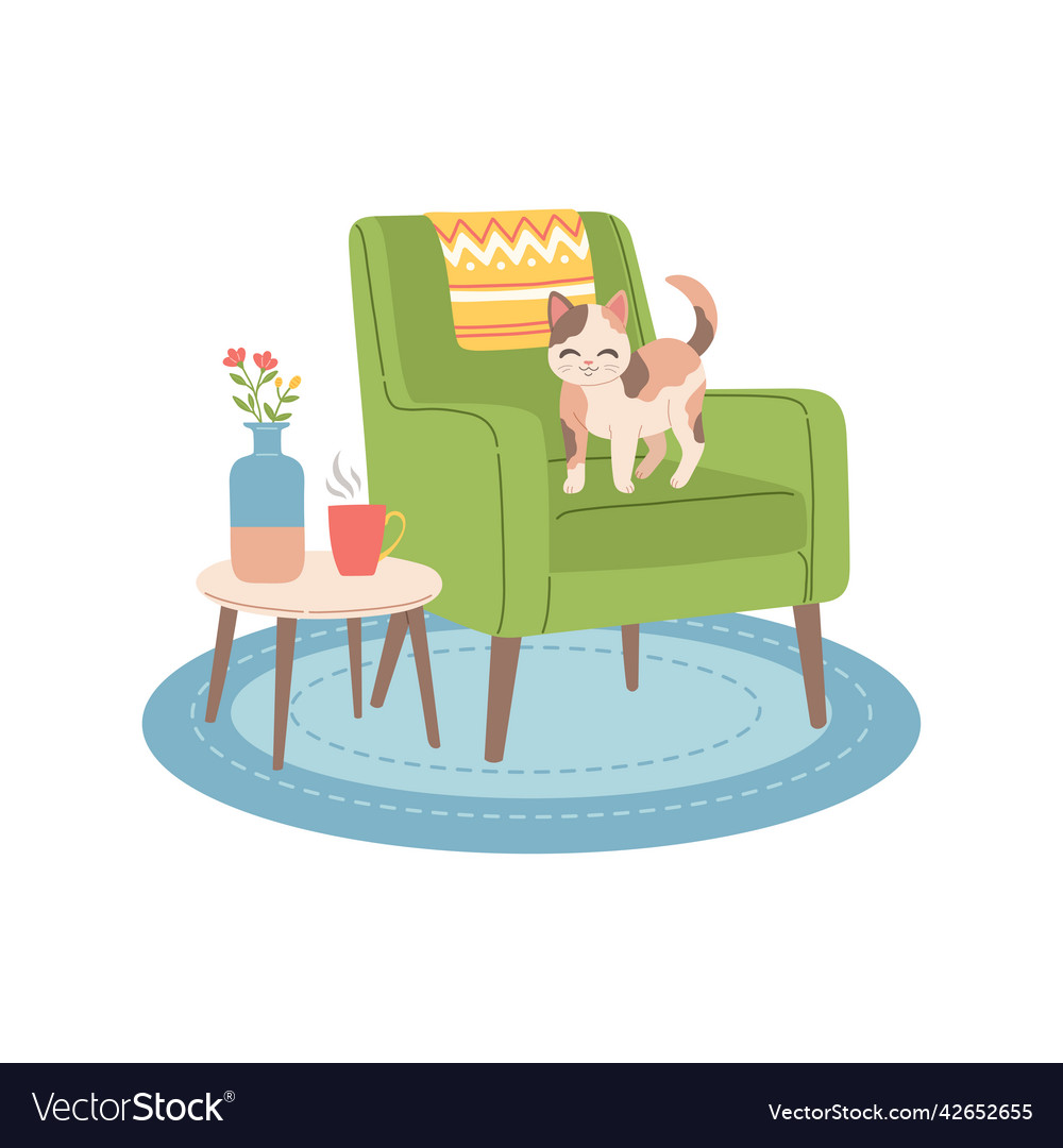 Cat on modern chair flat design Royalty Free Vector Image